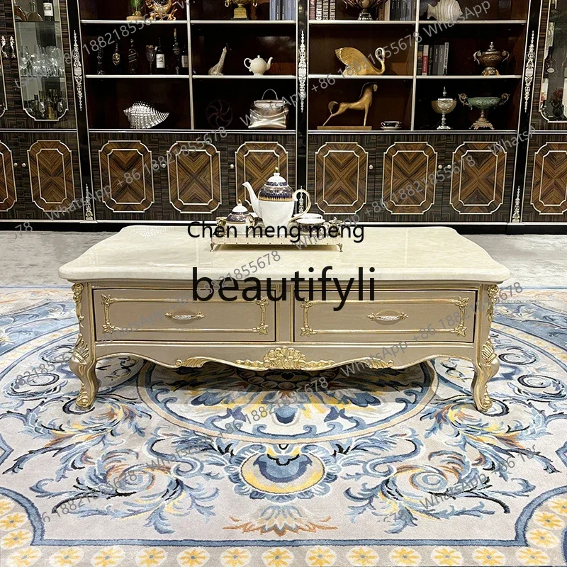 French solid wood coffee table, European court carved small apartment living room tea table neoclassical, furniture6220