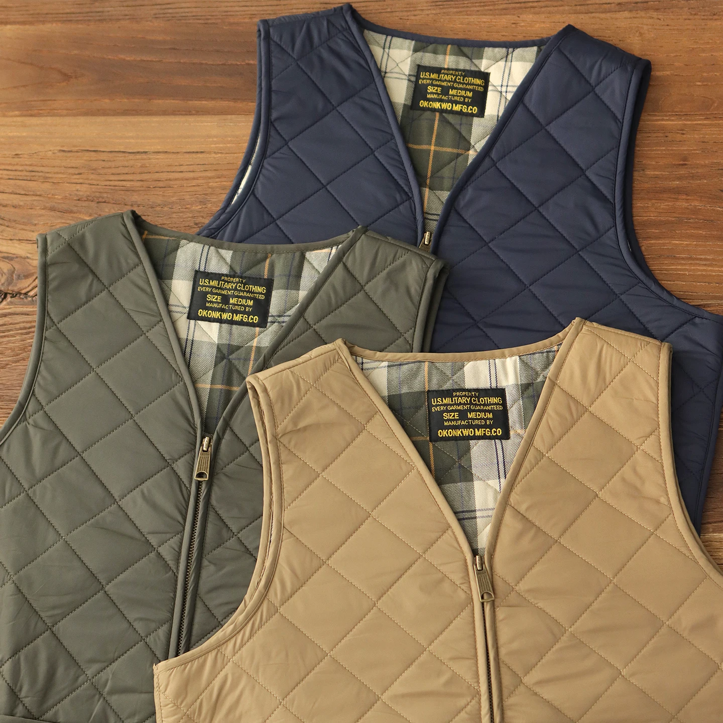 

Autumn and winter quilted vest men's liner Ami khaki American retro V-neck rhombus work vest jacket