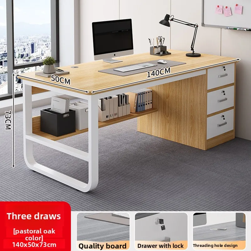 

Multi-functional Computer Desk Desktop Simple Single with Drawer Lock Desk Modern Office Staff Desk