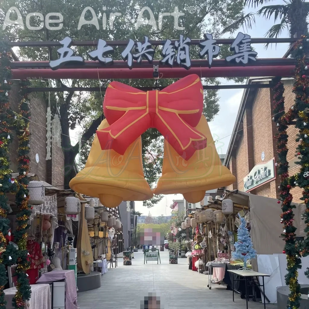 Campana gonfiabile con fiocco Jingle Bell natalizia per soffiaggio d'aria per decorazioni esterne Puntelli pubblicitari per eventi di club notturni