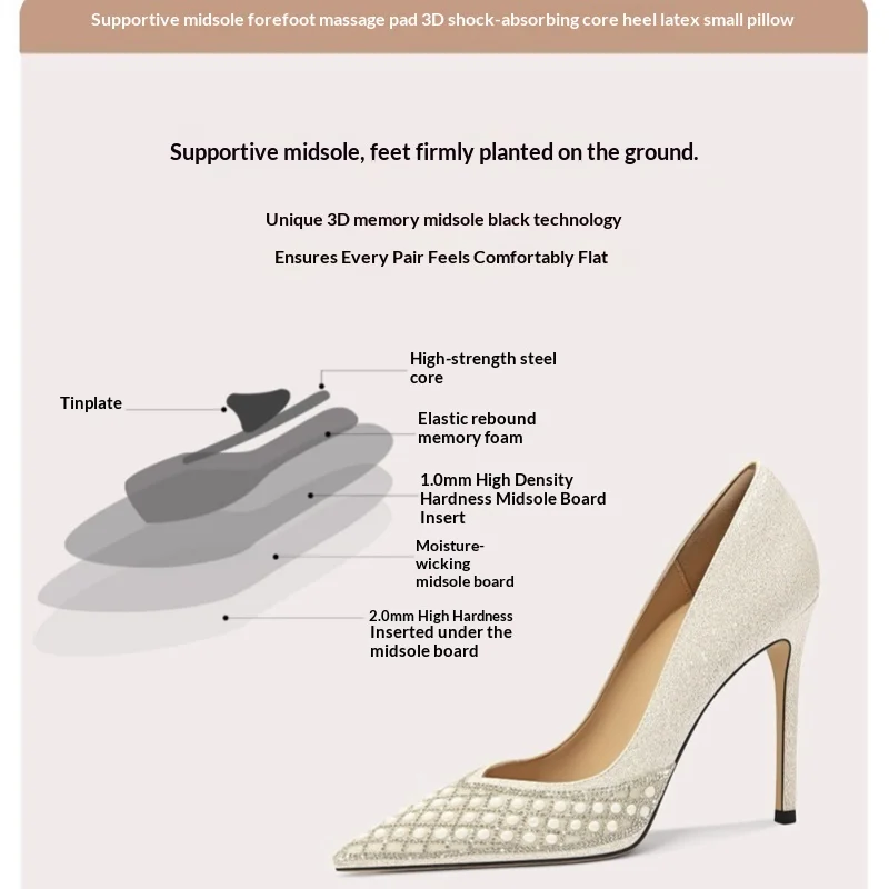 خنجر ربيع جديد وأشار الضحلة الترتر حجر الراين أحذية الزفاف مأدبة كبيرة الحجم صغيرة الحجم أحذية نسائية بكعب منخفض #6