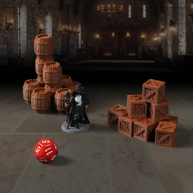 20pcs Crate and Barrel Set for Tabletop RPGs - Intricate Wooden Texture Detail
