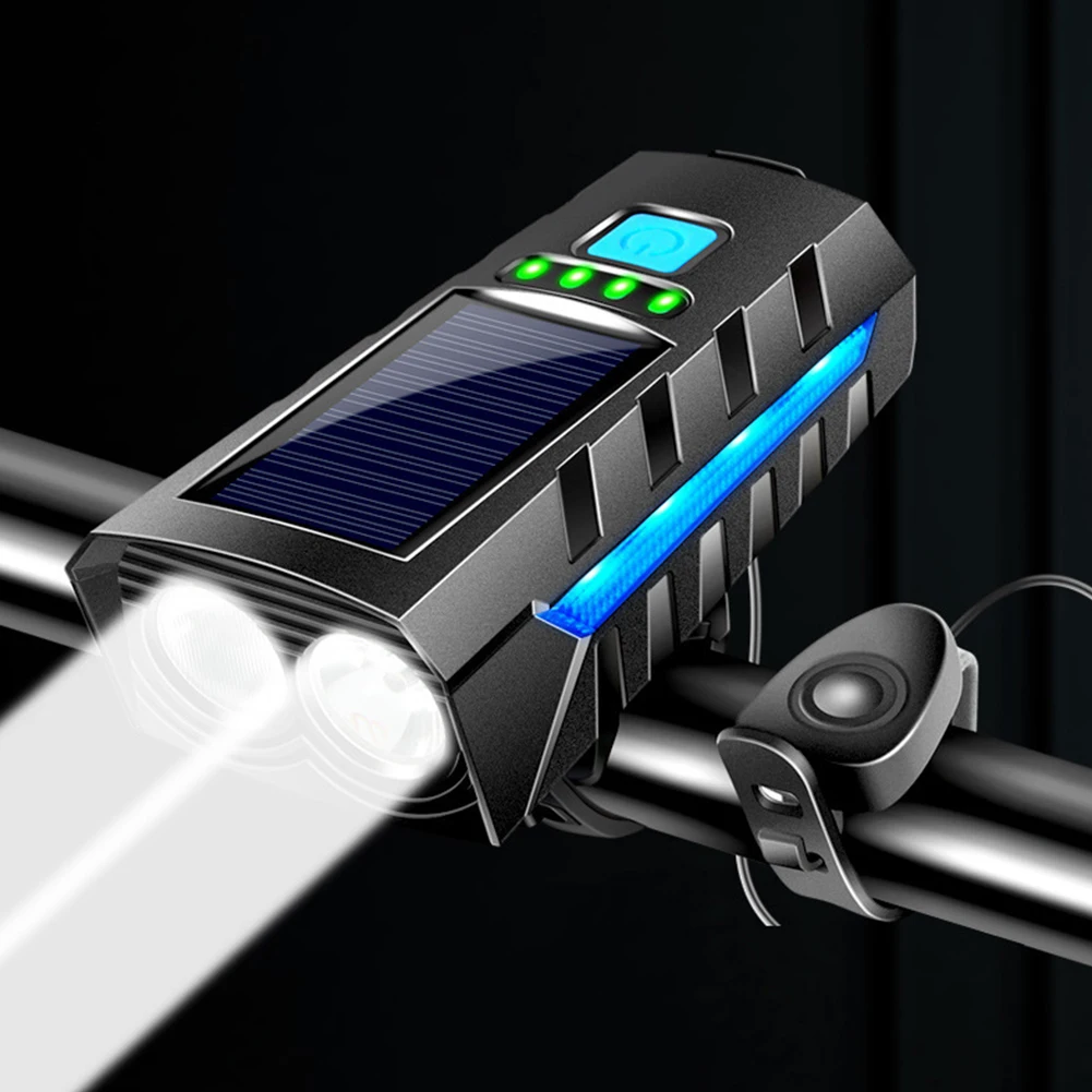 Solar Fahrrad Front Licht USB Aufladbare MTB Rennrad Front Lampe Power Display Fernlicht Fahrrad Taschenlampe Fahrrad Zubehör