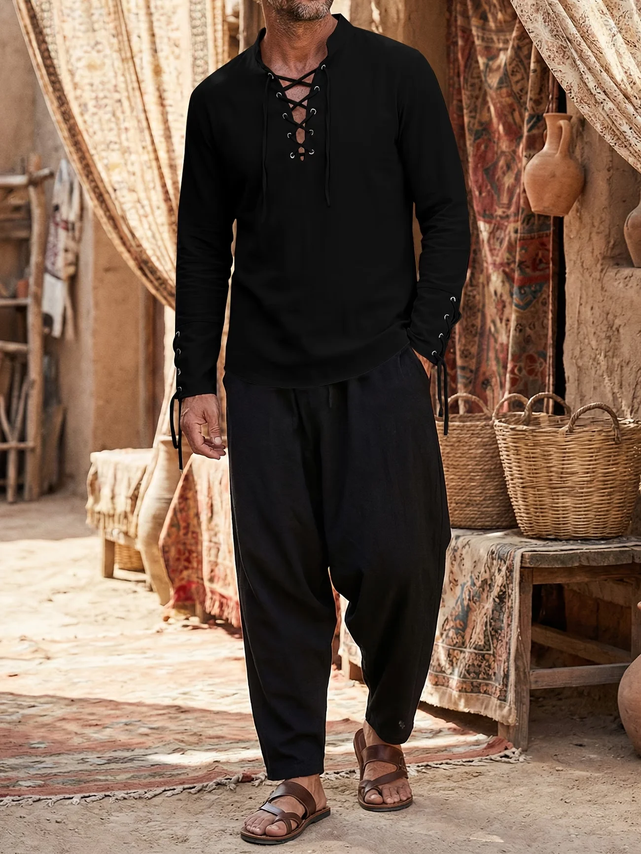 Wear this men's shirt inspired by the medieval renaissance pirate style for daily wear,suitable for Viking costumes on Halloween