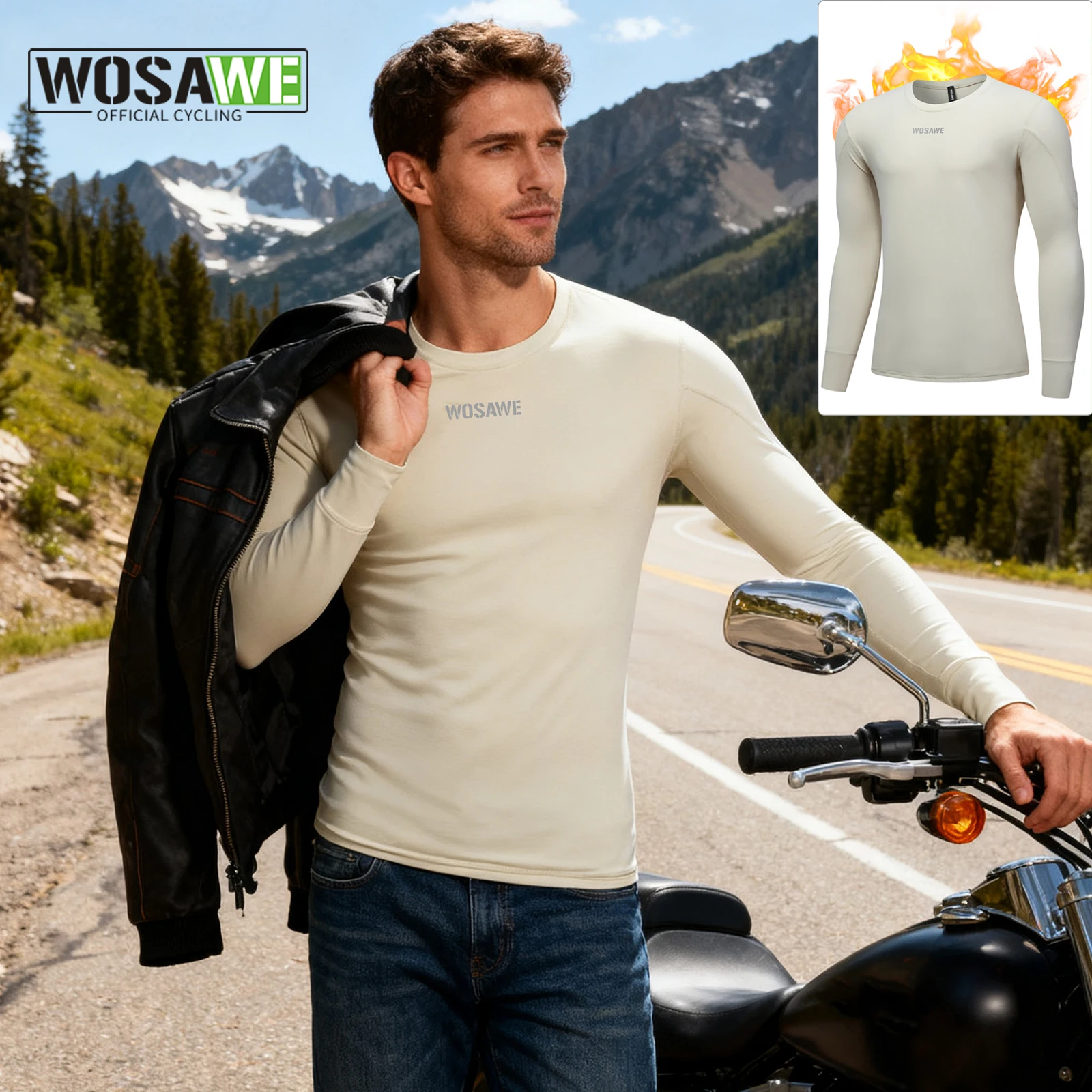 

WOSAWE мужской велосипедный трикотаж с длинными рукавами, флисовая майка, теплый базовый слой для занятий спортом на открытом воздухе, зимнее термобелье