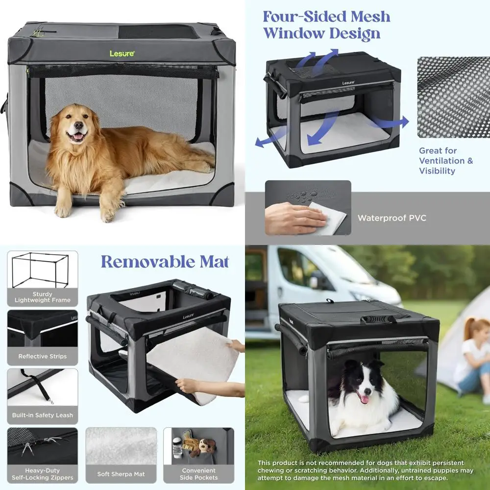 

Portable Foldable Dog Crate for Extra Large Dogs - 42 Inch Travel Cage with 4 Doors, Suitable for Indoor and Outdoor Use