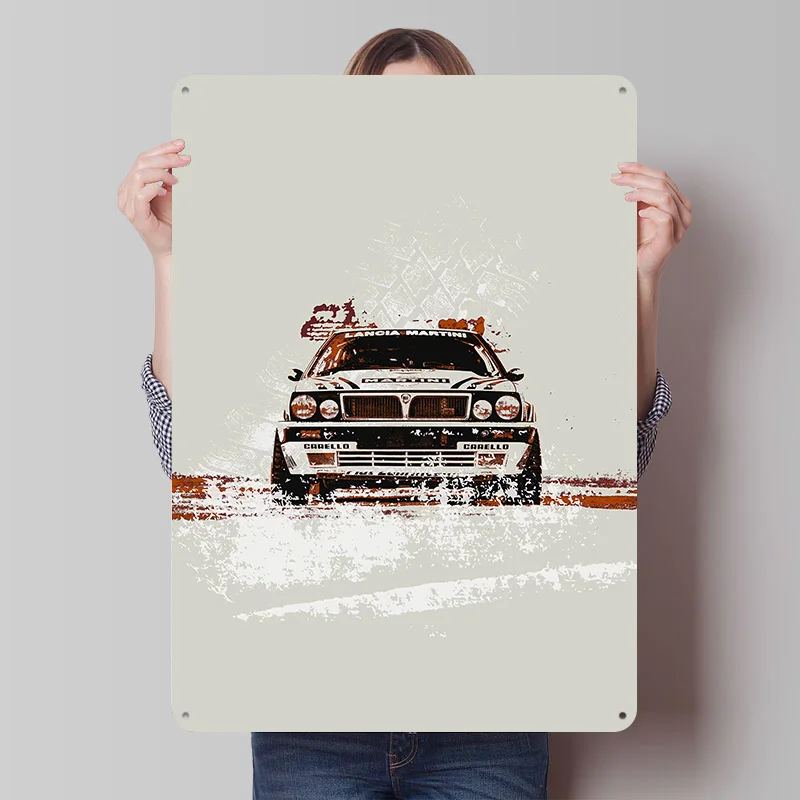 Sports Car Delta Rally Car Poster Customized Vintage Metal Signs Wall Art Retro Tin Plaque for Garage Decoration Bedroom Decor