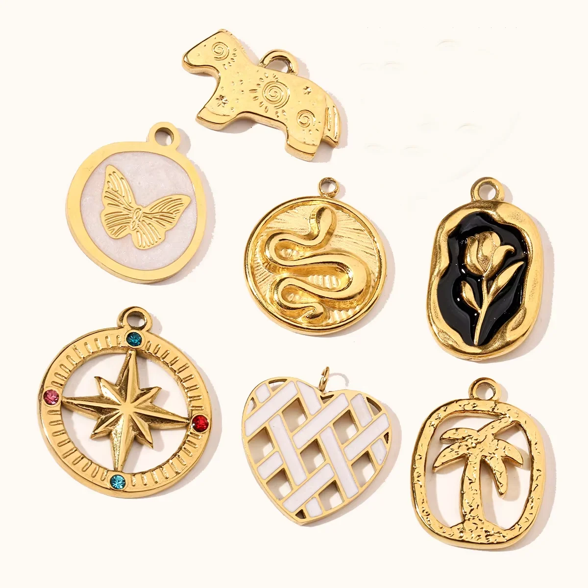 3pcs/Lot Stainless Steel Crab Butterfly Dog French DIY Charms Palm Snake Neaclace Pendant Jewelry Accessory