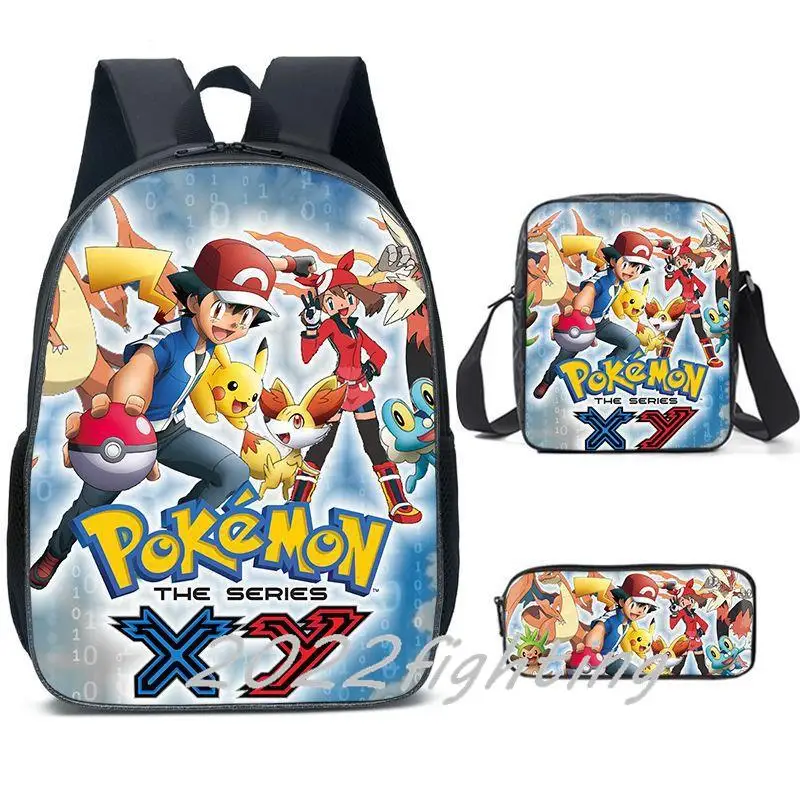 Sacos escolares impermeáveis Pokémon Go, Conjunto de sacos primários, Mochila Infantil, Meninas e Meninos, 3 peças