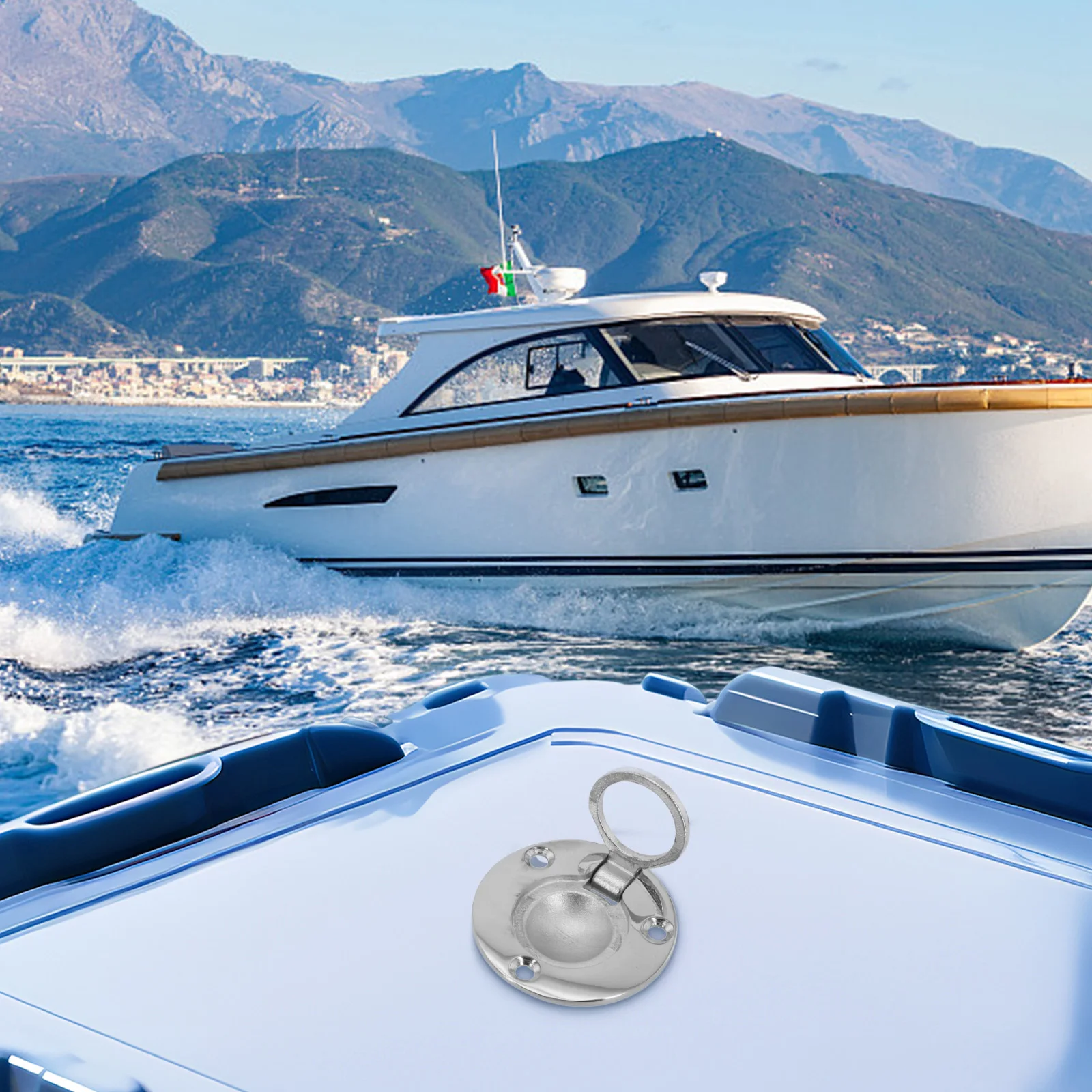 50 مللي متر جولة الفولاذ المقاوم للصدأ حلقة سحب فلوش رفع مقبض خزانة مقابض الأبواب الطابق مشبك قارب يفقس المزالج