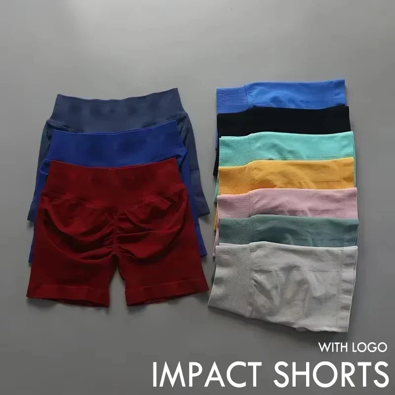 

Impact Shorts with Logo Low Ribbed Band Yoga Shorts Seamless Scrunch Bum Workout Gym Booty Stretch Running Shorts