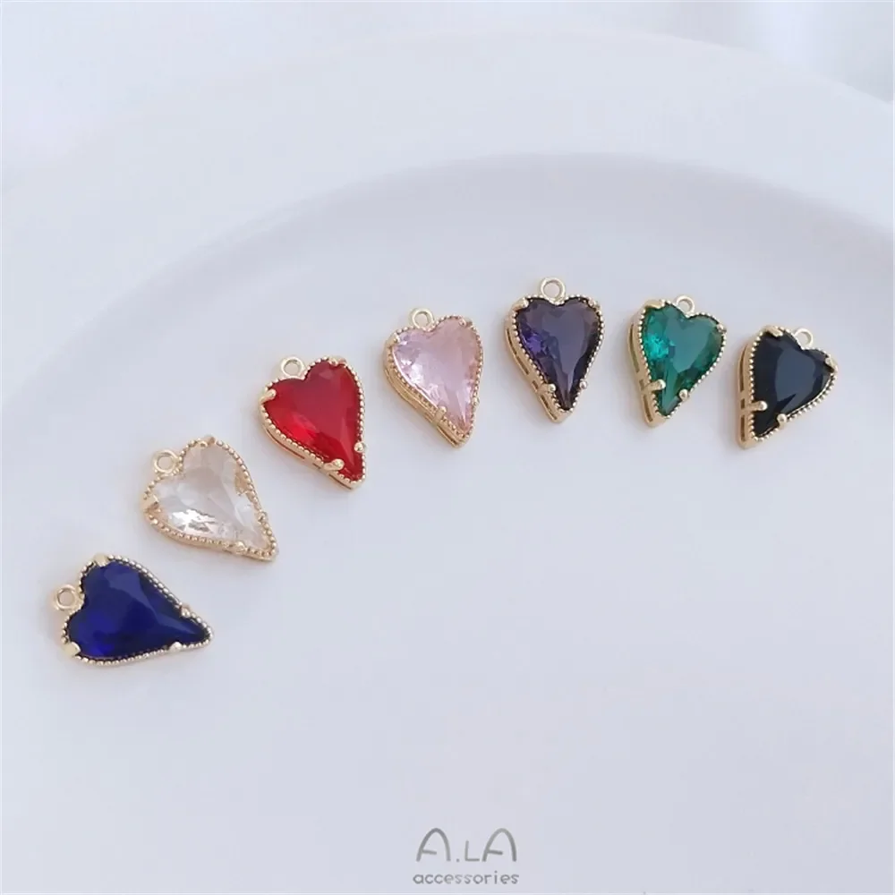 Liontin hati zirkon bertatahkan emas 14K liontin Cinta zirkonium kristal warna anting-anting kalung DIY