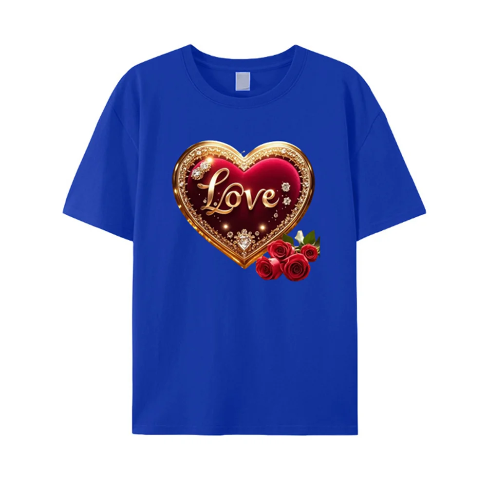 Love Rose Heart print Children's adult T-shirt combed 100% cotton thread back collar shoulder short-sleeved top for tees