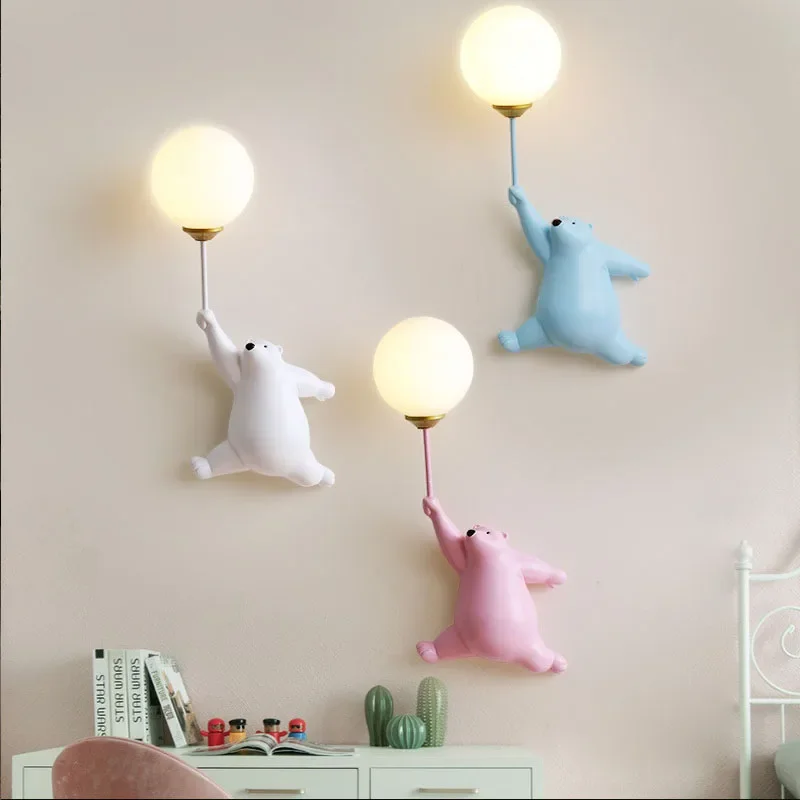 極クマのledウォールライトクリエイティブなウォールライト家族のテーマホテル子供子供の寝室用ランプ
