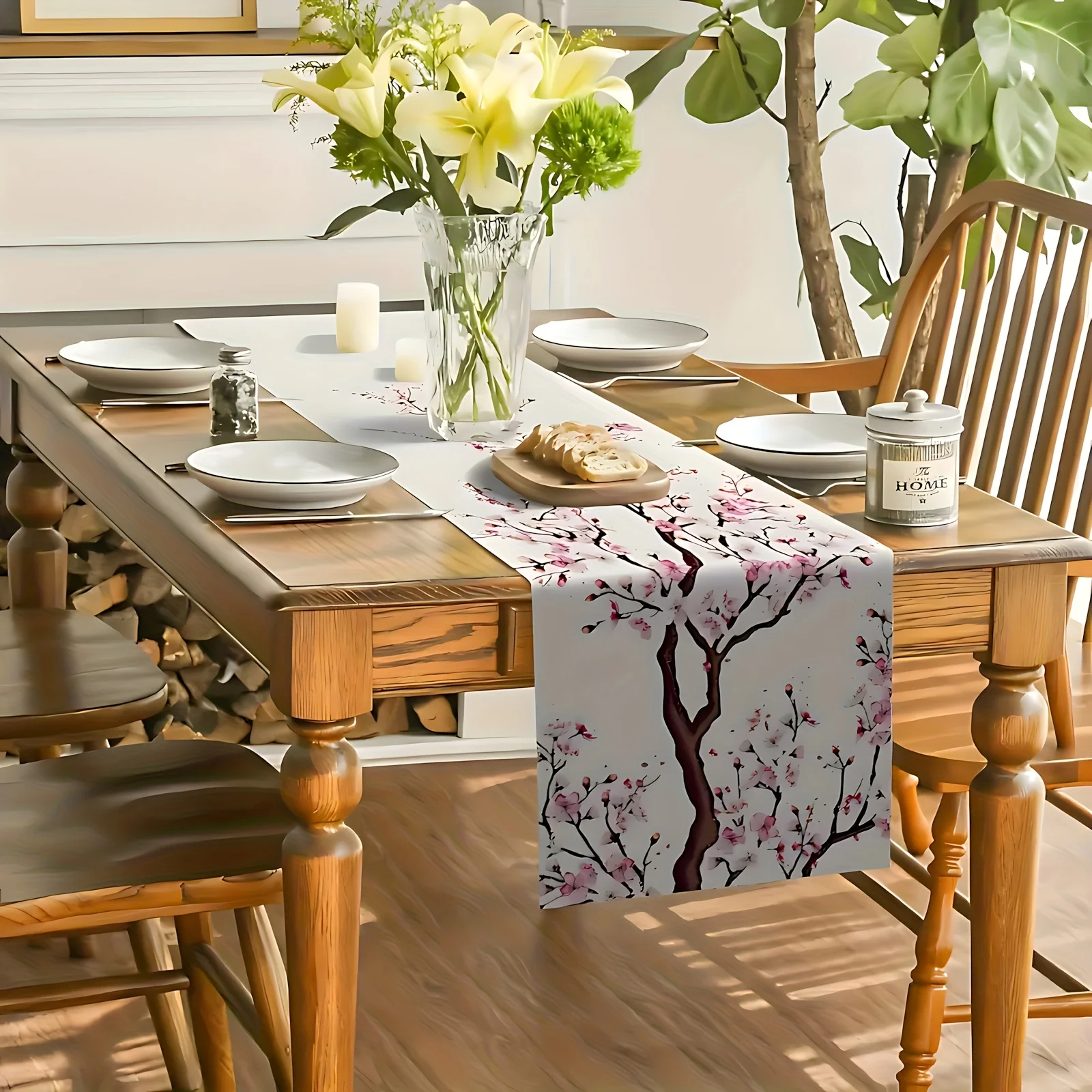 1pc Cherry Blossom Festival Table Runner | Linen 2D Print | Elegant Dining/Kitchen/Living Room Decor | Perfect Holiday Gift for