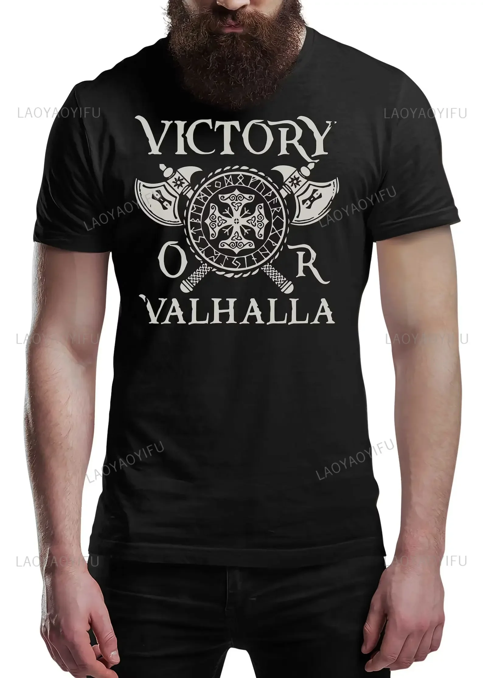 Victory or Valhalla Viking Classic Mens Cotton T-Shirt Viking Print Valhalla Odin T Shirt Men Short Sleeve Viking Legend T-Shirt