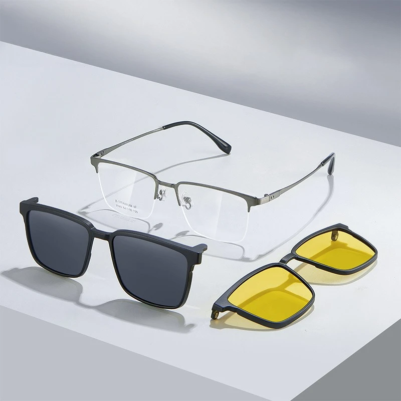 EYORA Business Magnetic Clip on Glasses Men Anti Blue Light Myopia Eyewear Photochromic Progressive Eyeglasses with Prescription