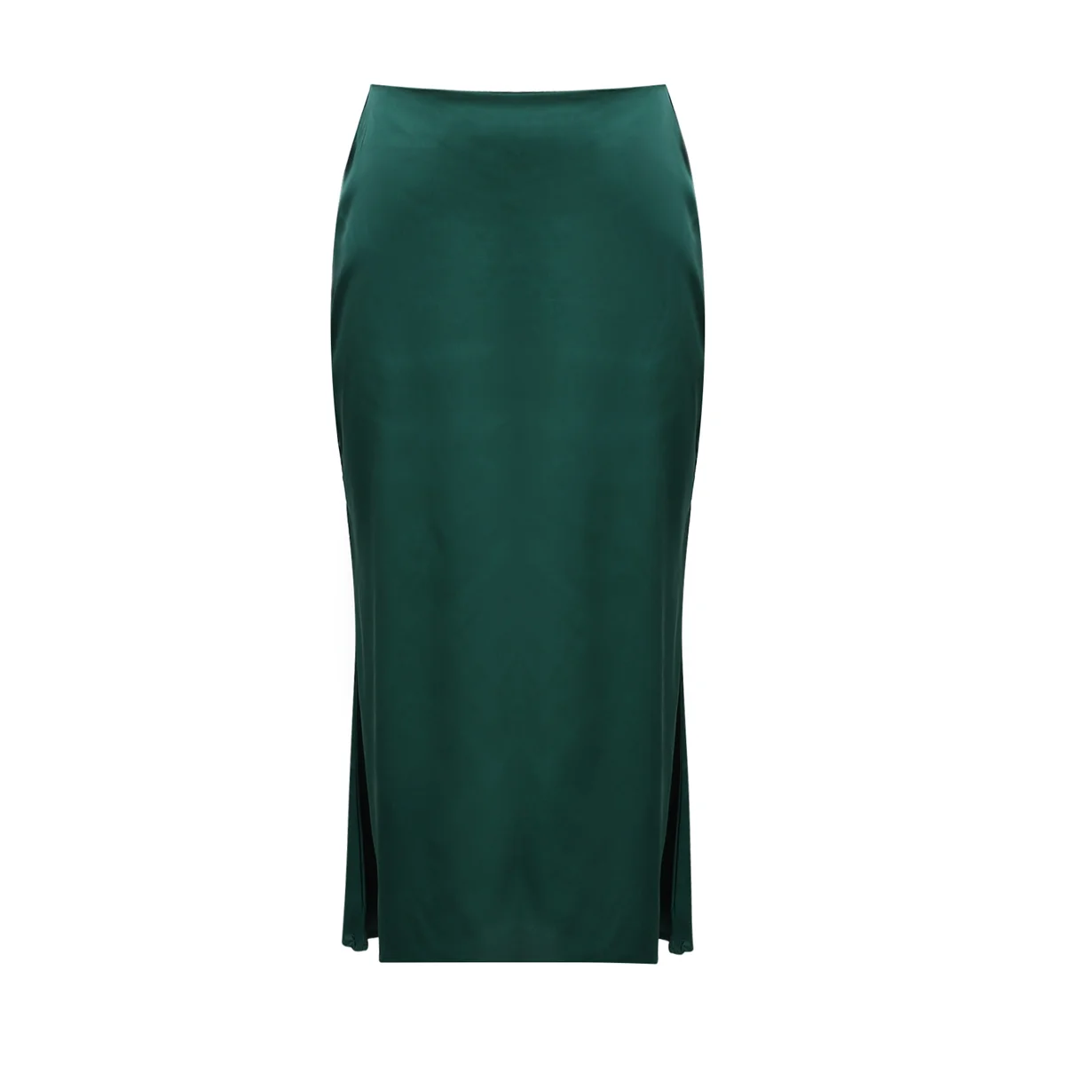 Women's Satin Mid Length Skirt Summer High Waist A Line Swing Skirt Elegant Casual Skirt M Green