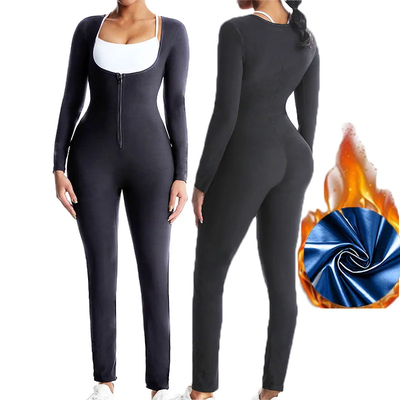 MrifDila Zipper z długim rękawem powlekane PU gorące potu body bielizna modelująca gorący termiczny pot gorset gorsety gimnastyczne kombinezony potu
