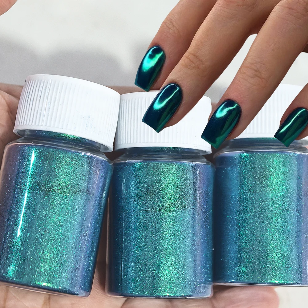 10g Green Chameleon Chrome Nails Pigment Glitter Aurora Nail Powder Pearl White Chrome Glitter Pigment Dust Manicure Dip Powders