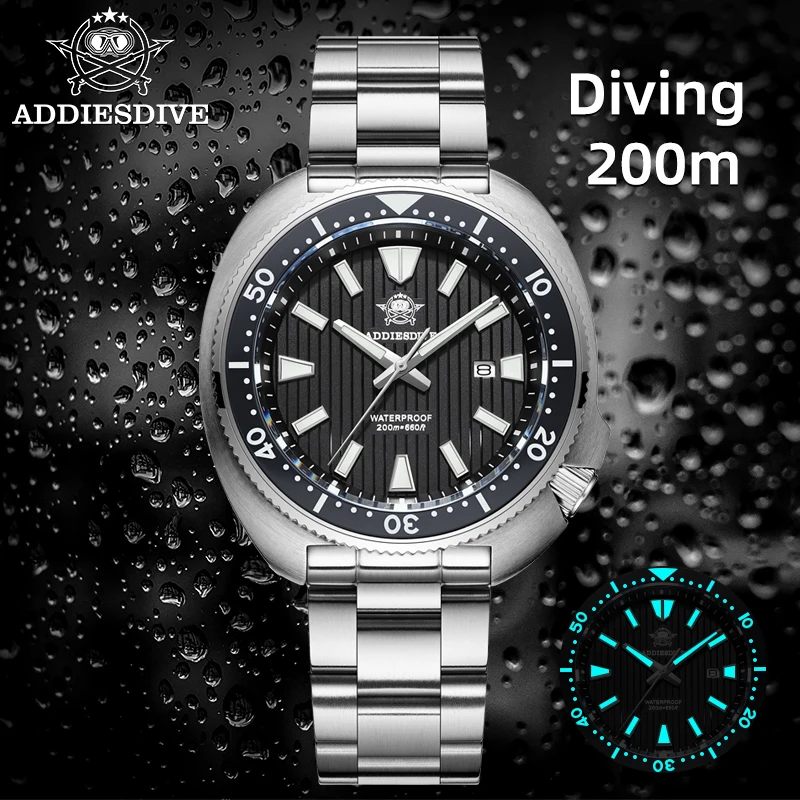 Addiesdive الفاخرة الفولاذ المقاوم للصدأ الياقوت كريستال رجل ساعة كوارتز AD2507 reloj hombre مقاوم للماء سوبر مضيئة جديد ساعة رجالي