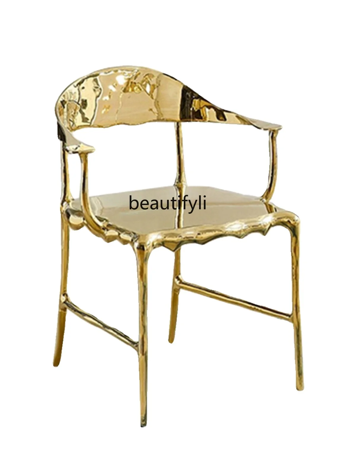 

Italian Style Light Luxury Pure Copper Dining Chair Fashion Personality Backrest Armrest Leisure Villa Showroom Shaped Chair