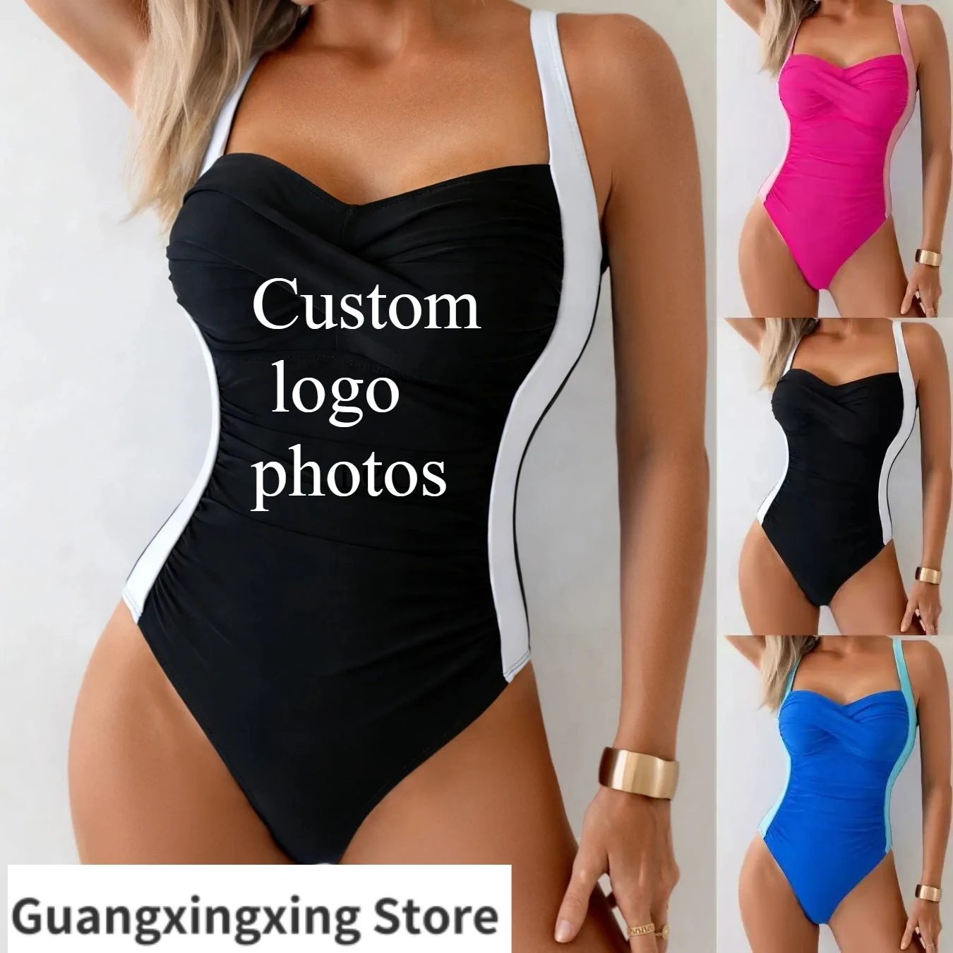 

Customized swimsuit ladies beach bikini customized logo printed photo one-piece swimsuit wholesale