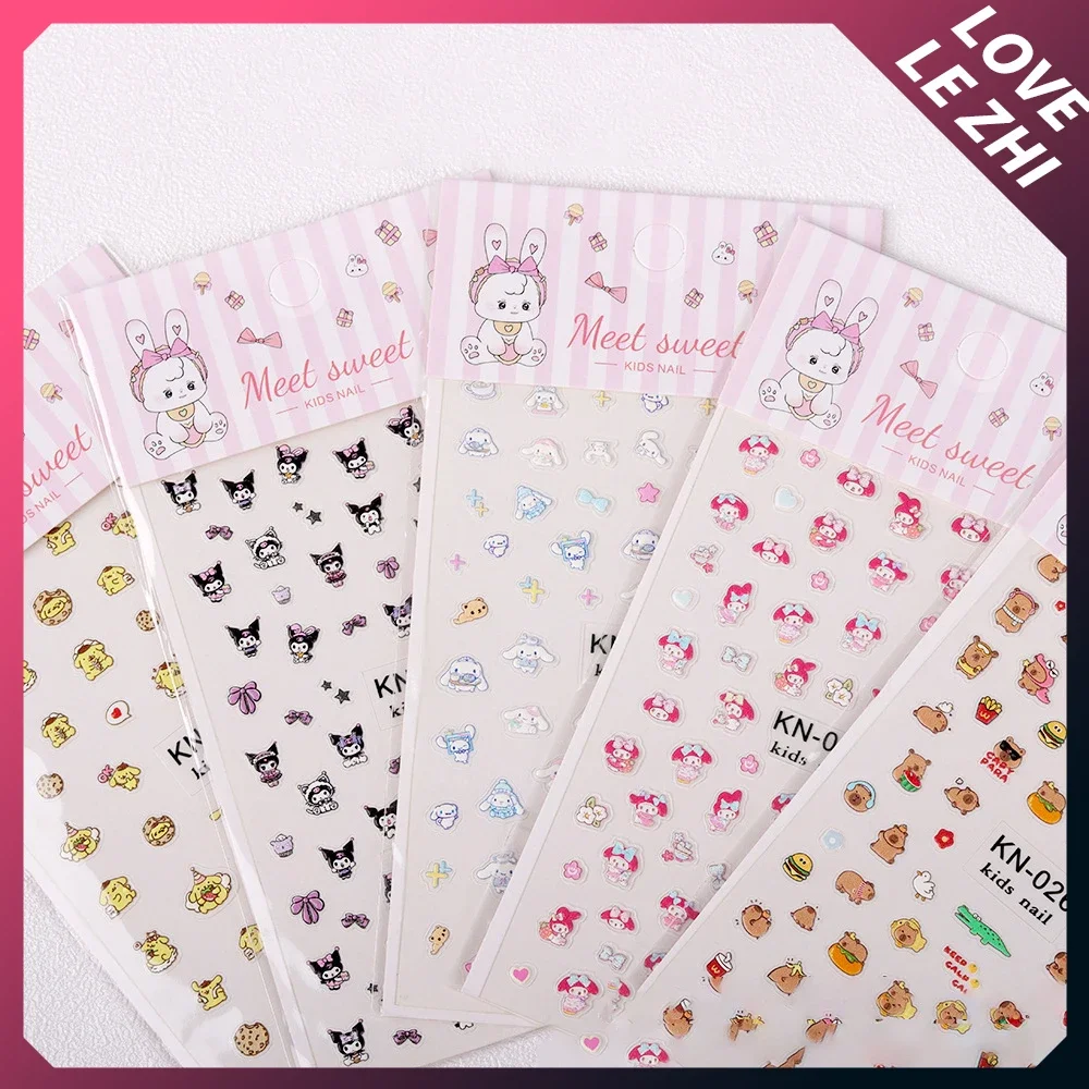 

Sanriod 3D Cute Hello Kittys Nail Stickers Cinnamoroll Mymelody Kuromi Waterproof Decal Mini Embossed Nail Stickers for Children