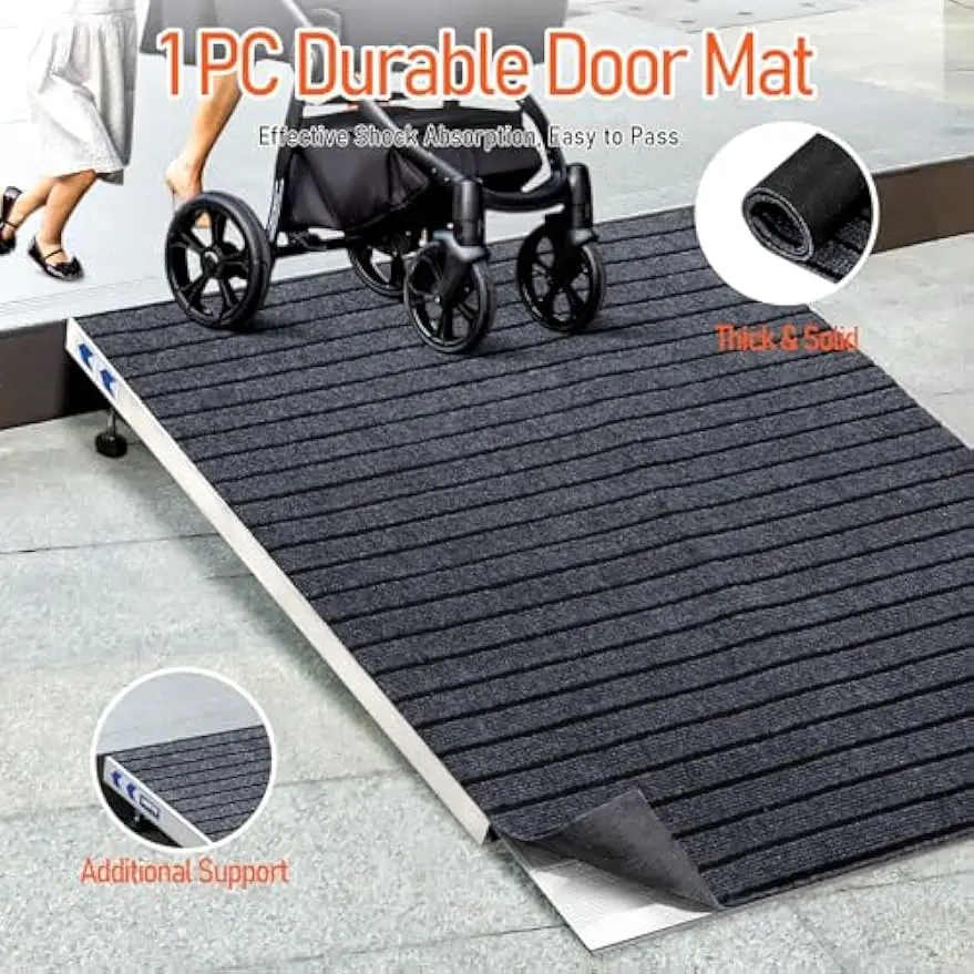 Rampa de limiar de alumínio de 36" de largura para cadeiras de rodas, capacidade de 800 libras, altura ajustável 3.4-7.1", superfície antiderrapante