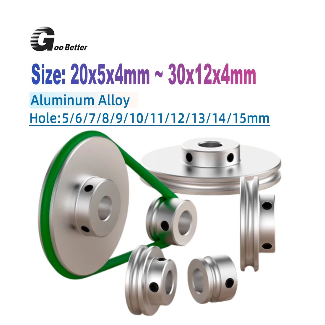 

Alu Single Grooved Pulley PU Round Belt Pulleys Metal pulley OD 20/30mm Hole 4~12mm For Motor