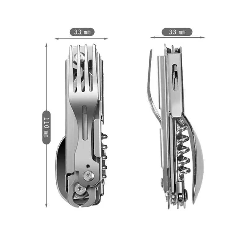 420 Stainless Steel Pocket Knife Multi-tool Portable Fork Spoon Outdoor Survival Camping Folding Knife Detachable Hand Tools