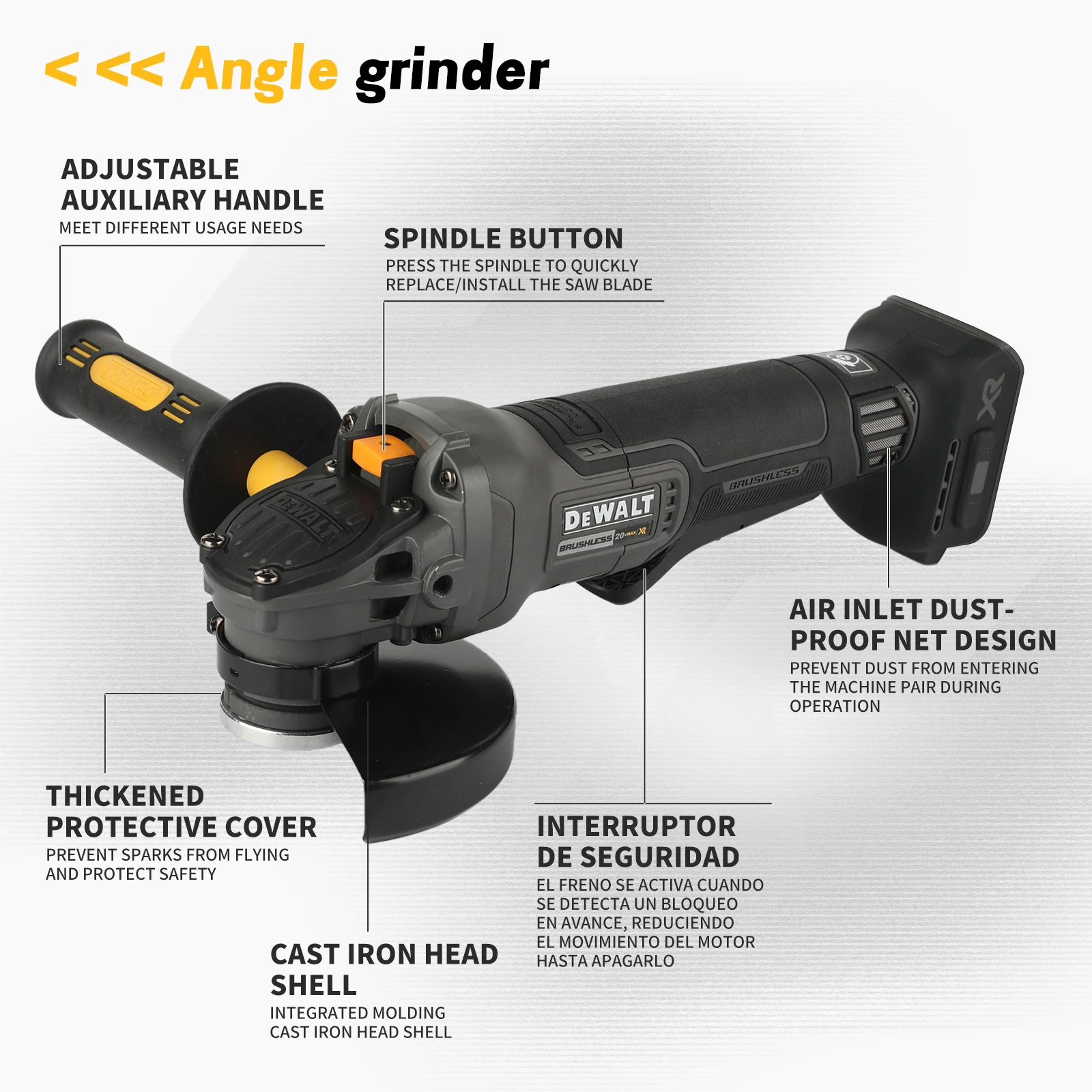 DEWALT DCG406M 18VBrushless Cordless Grinder 125mm Wheel 9000RPM Adjustable Guard Metal Stone Cutting AutomotiveRenovation tools
