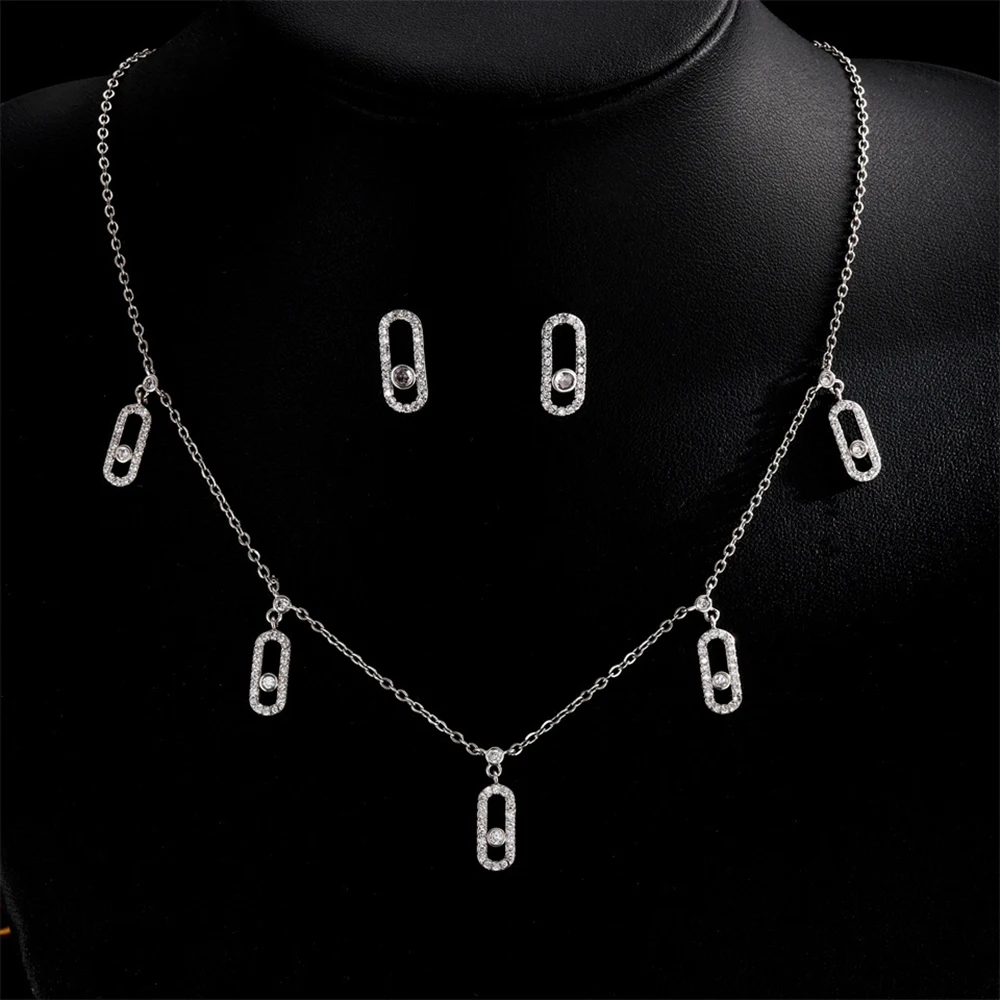 

Trendy high quality classic square necklace earrings personalised ladies jewellery set versatile daily dinner party gift M-408