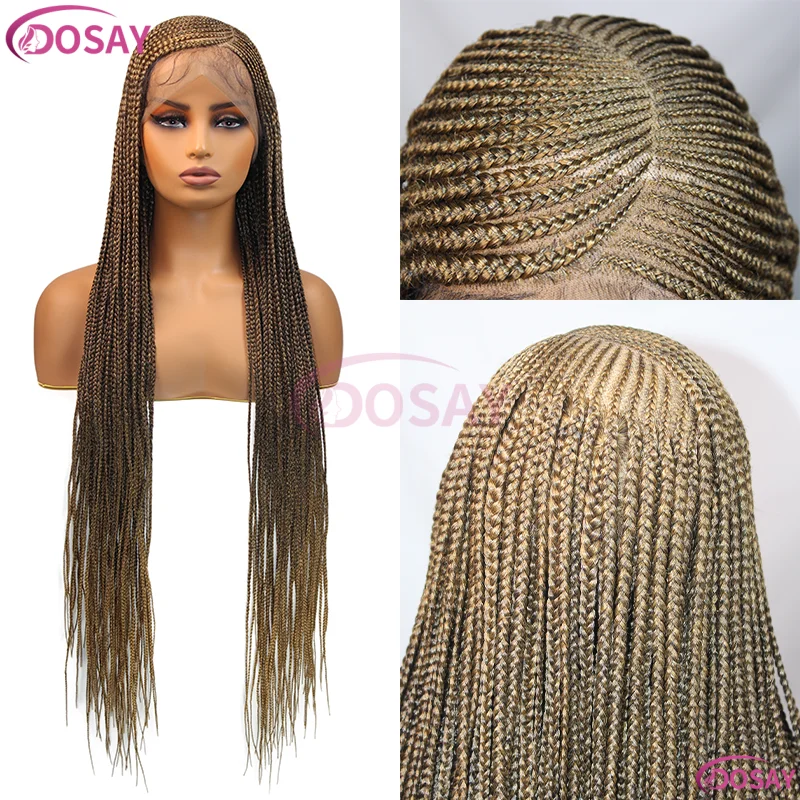 36 بوصة كورنو الجانب جزء تجديل شعر مستعار أشقر الاصطناعية الدانتيل الجبهة الباروكات للنساء Knotless صندوق HD شعر مستعار الدانتيل #3