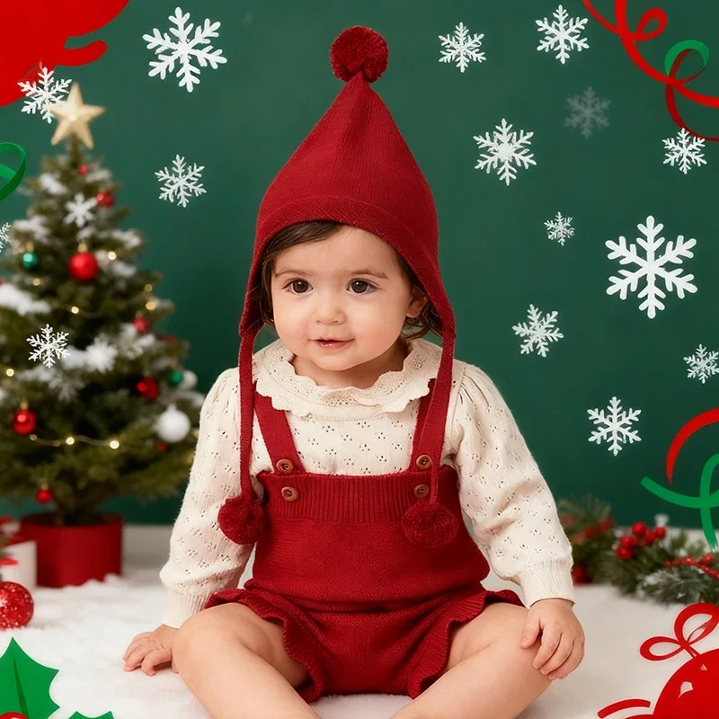 2025 New Autumn Christmas Toddler Baby Girls Clothing Sets Long Sleeved Knitted Sweater+Jumpsuit+Hat  New Year Clothes Suit #1
