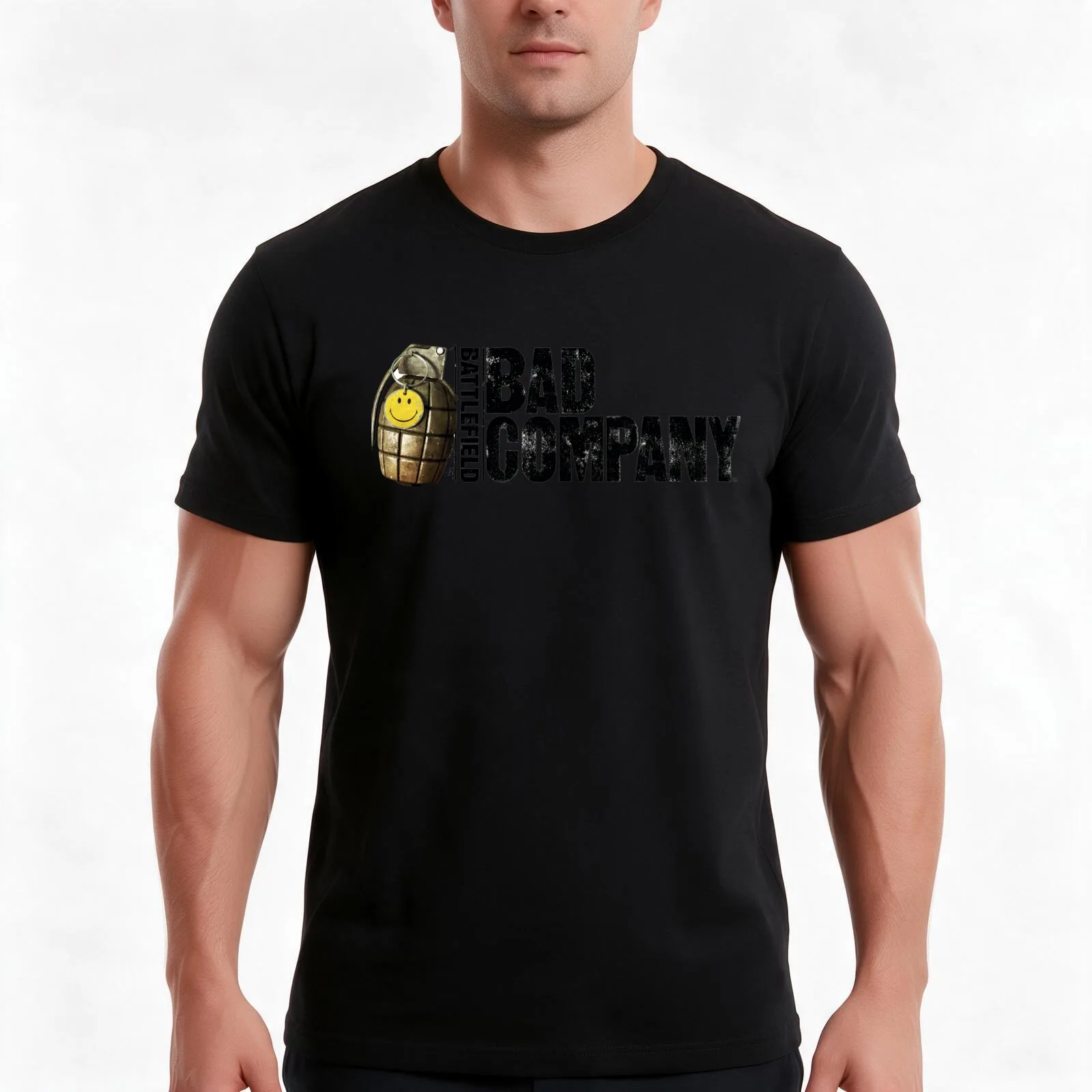 Battlefield grenade T-Shirt, Summer Casual Cotton Tee, Oversized Streetwear Tops, Vintage Graphic Print, Loose Fit Short Sleeve