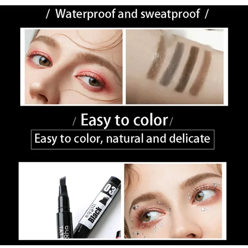 Natural Eyebrow Pen Waterproof Lasting Four-claw Eye Brow Tint Makeup For Eyebrow Pencil Brown Black Grey Brush Cosmetics Makeup