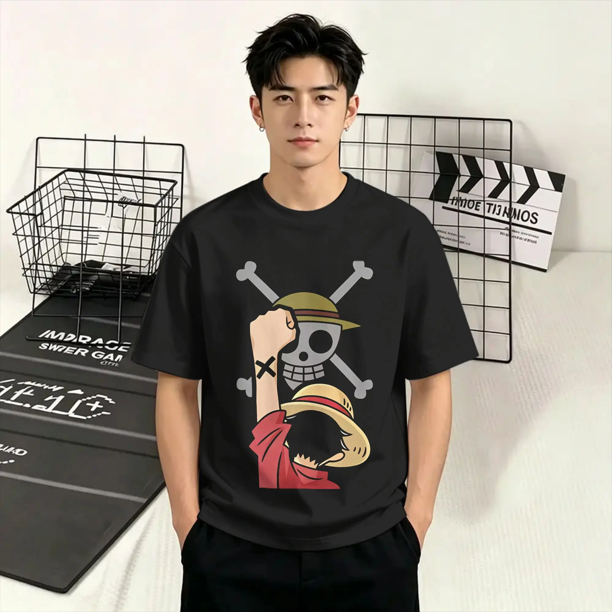 Ones Pieces Anime T-Shirts for Men  Funny 100% Cotton Tees Round Collar Short Sleeve T Shirt Printed Clothes