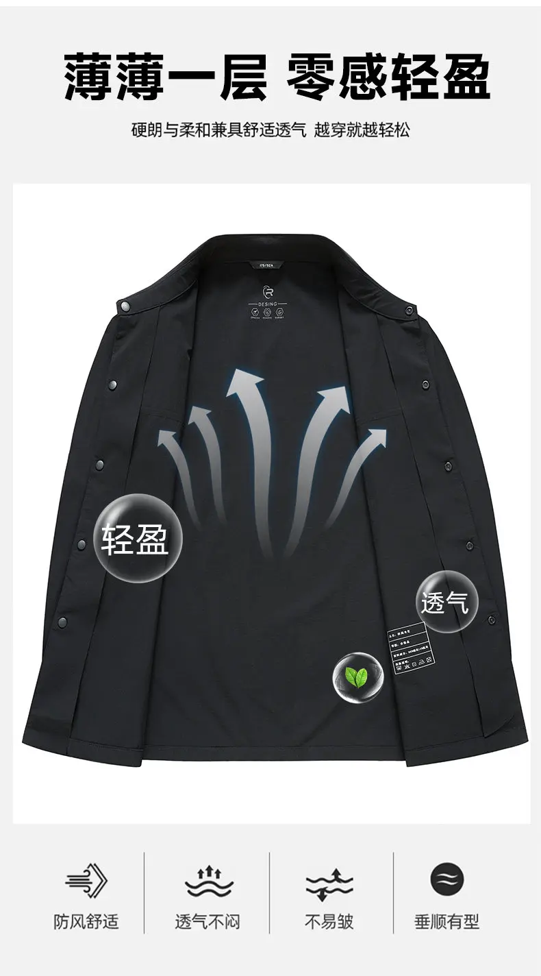 Neue 2026 Frühjahr/Sommer Nahtlose Sonnenschutzjacke Lässige Dünne Herrenjacke Business High-End Slim Fit Umlegekragen Oberbekleidung – Detail 3