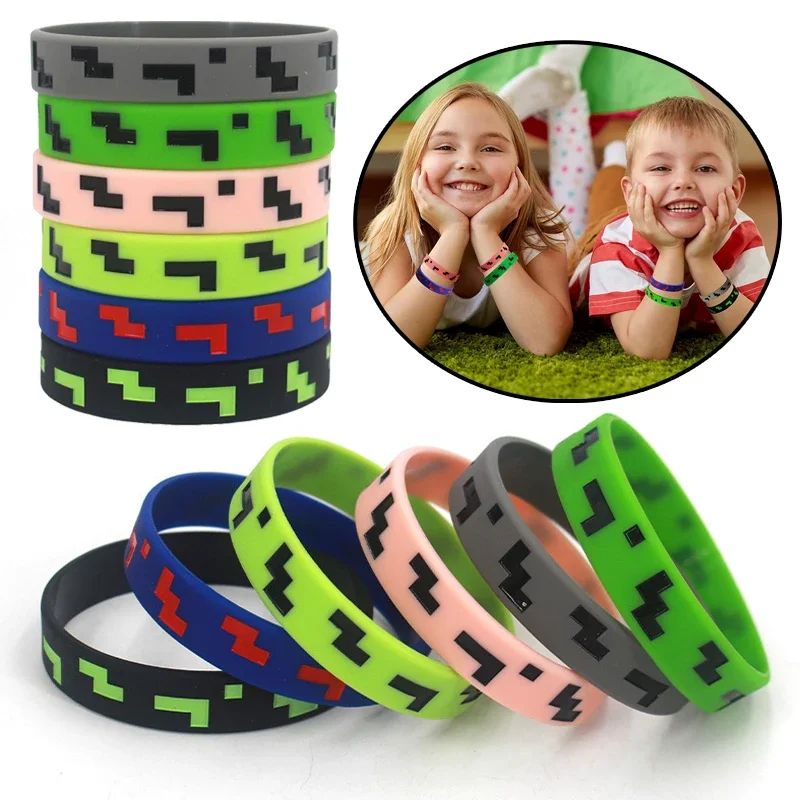 12 Pulseras de Silicona de Minecraft para Niños, Pulsera para Fiestas de Cumpleaños, Suministros para Fiestas, Juego de Steve Pixel, Pulseras Deportivas, Juguetes y Accesorios