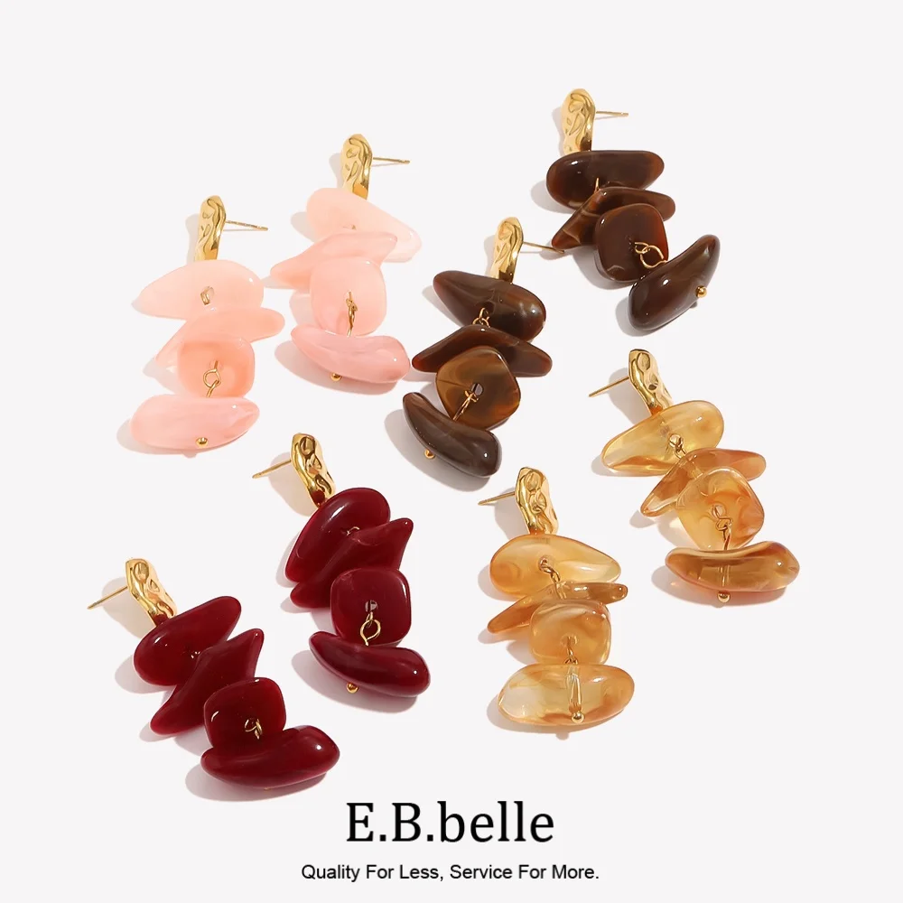 E.B.belle Boucles d'oreilles longues irrégulières en résine colorée, lisses, en acier inoxydable, pour femmes, bijoux tendance pour les vacances à la plage