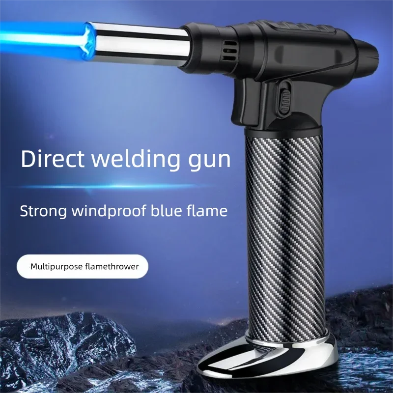 

Новая зажигалка Butane Gass, 360° ° Факел с синим пламенем зажигания, турбоструйный пистолет-распылитель, открытый кемпинг, барбекю, кухонный инструмент для приготовления пищи