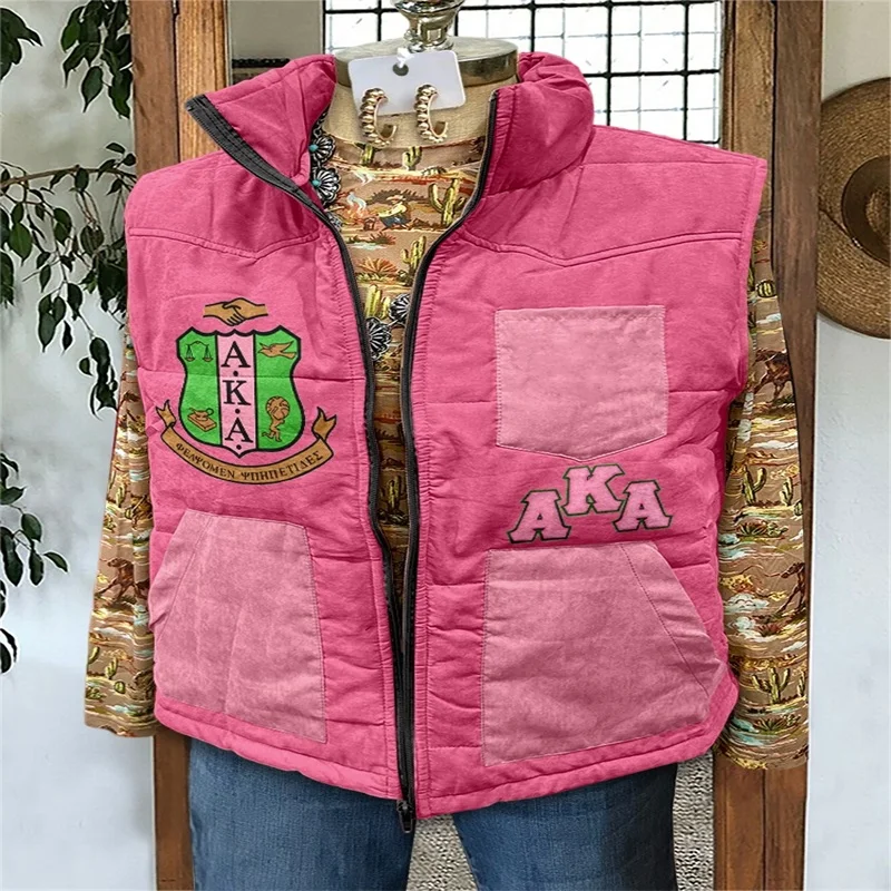 2025 Herbst/Winter Damen Neue Mode Weste Freizeitjacke Gedrucktes Muster Damen Warm Ärmellos Plüsch Weich Und Bequem