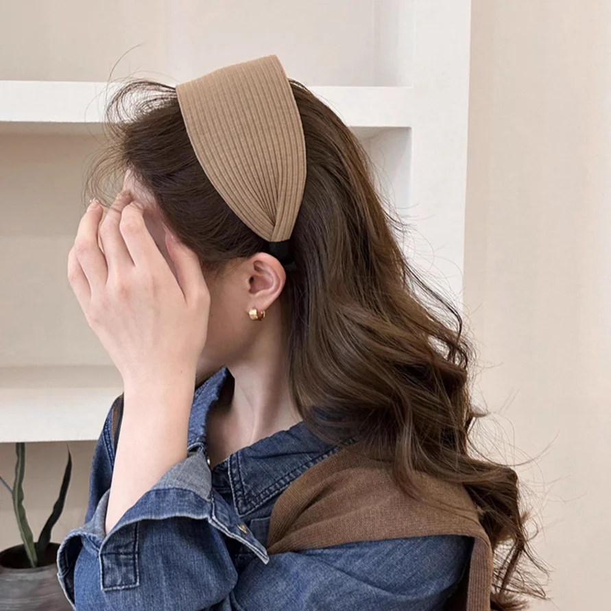 Rutschfestes Stirnband mit breiter Krempe für Damen, kurzes Haar, einfache Haarspangenabdeckung, graues Haar, modisches Temperament, Haardruck-Kopfbedeckung – Detail 3