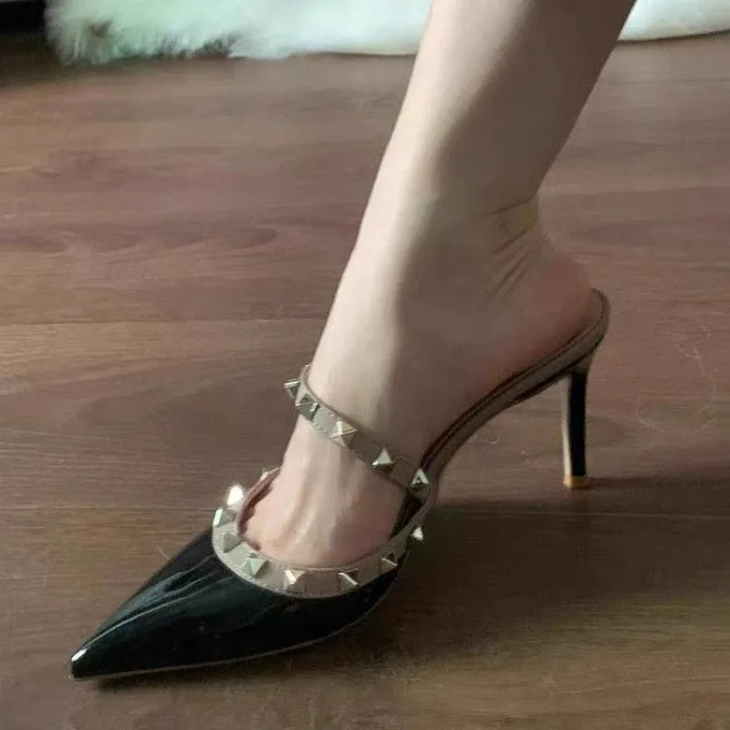 

High-heeled Women's 2026 Autumn New Style Stud-tipped Slip-on Sandals with Half-soles