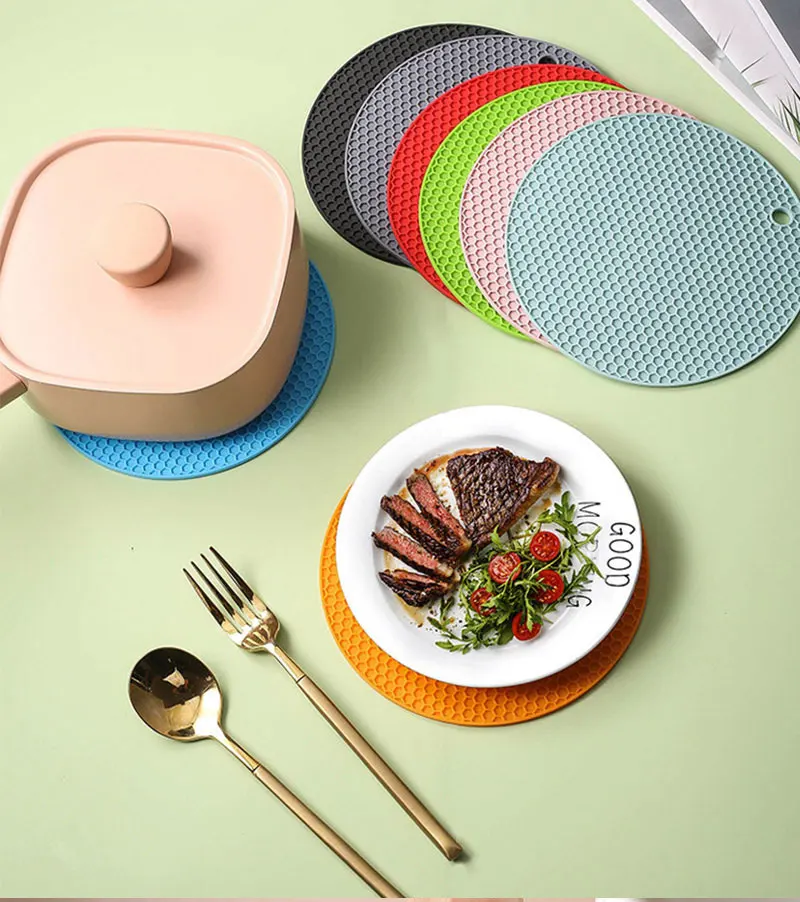 18cm Runde Silikon-Tischmatte Extra Dickes Tischset Offene Wabenstruktur Rutschfest Hitzebeständig Untersetzer für Kaffeebecher – Detail 1