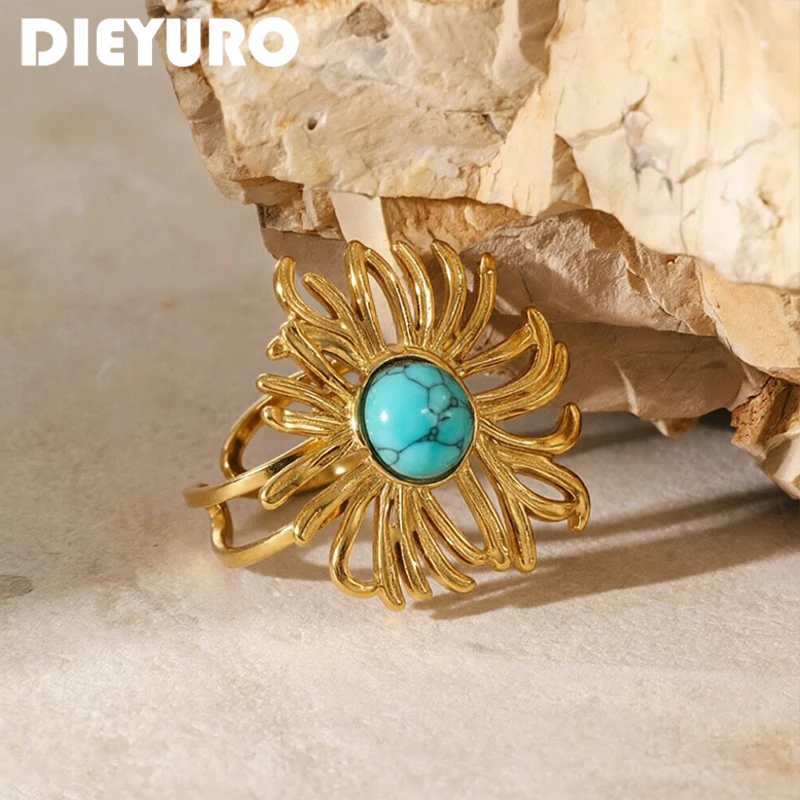DIEYURO 316L Stainless Steel Gold Alien Irregular Adjustable Open Ring For Women New Hot Sale Ring Jewelry Glamorous Gift