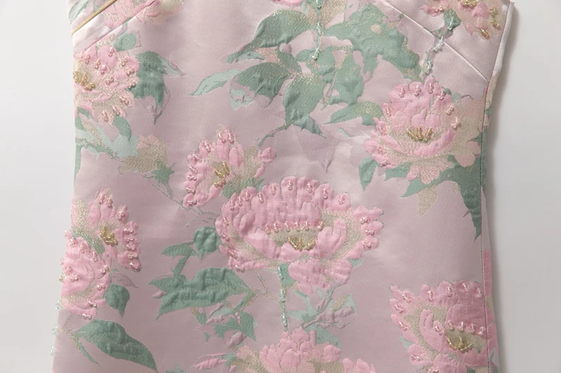 MIUXIMAO 2025 Chinese Koninklijke Luxe Jacquard Zomerjurken Roze 3D Rose Jurk A-LIJN Korte Diamanten Jurk Vrouwen Vestides