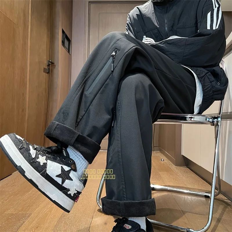 

Men's Fce Lined Cargo Pants Thi Warm Casual Long Trousers American Sle Straight Leg Workwear Bla Trendy Winter Pants