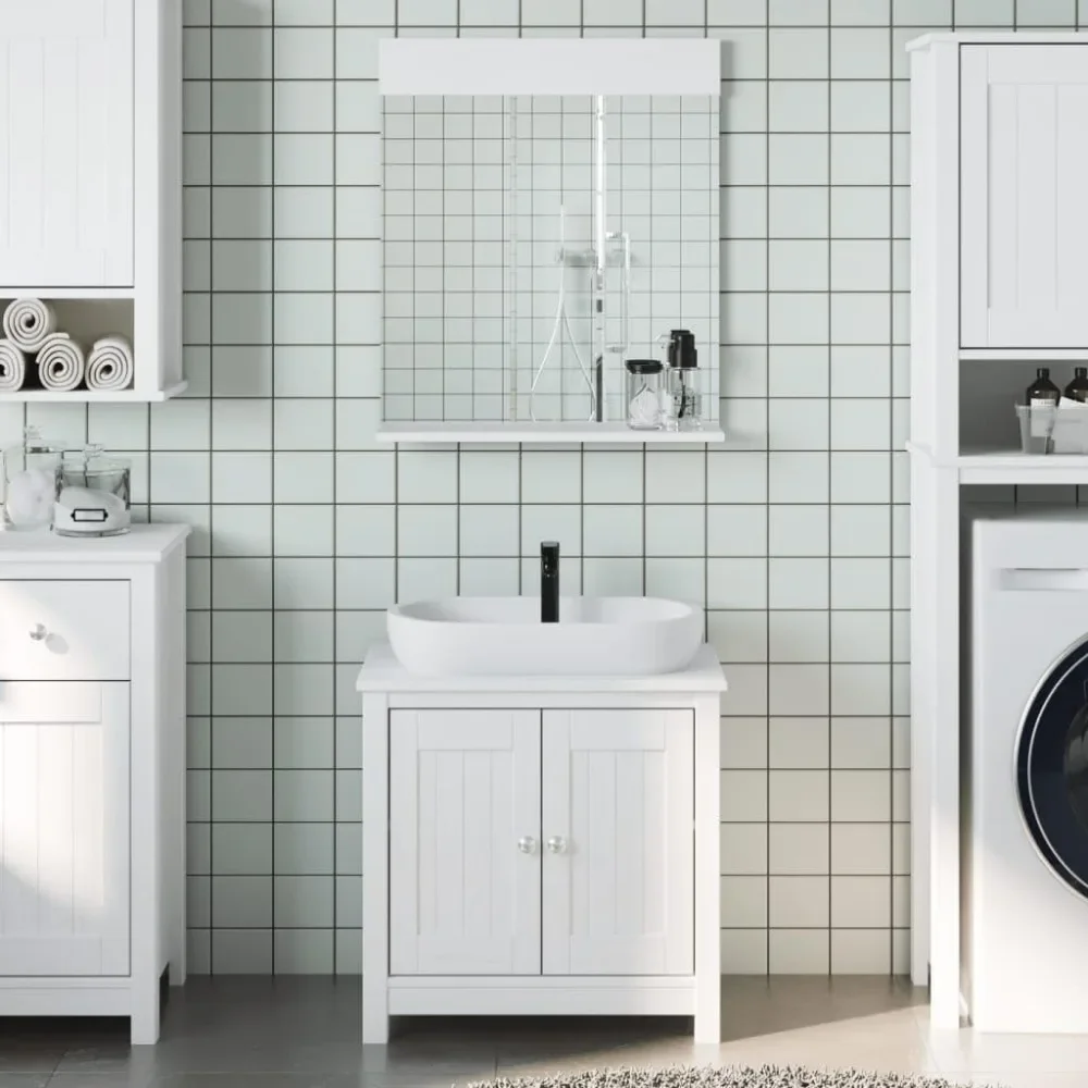 

Stylish and Functional Two-Piece Bathroom Furniture Set, Solid Pine Wood and Glass Mirror, Space-Saving Design, White